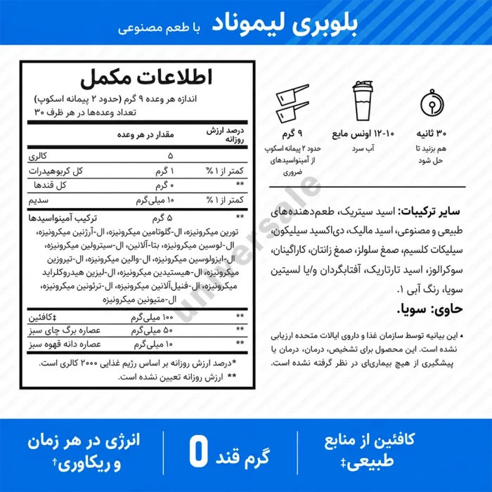 آمینو انرژی اپتیموم ناتریشن جدول مشخصات 01