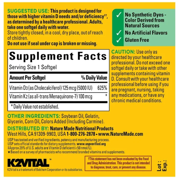Nature Made Vitamin D3 + K2 Softgels