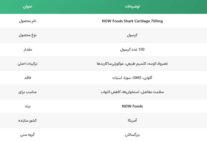 شارک کارتیلیج ناو فودز 750 میلی گرمی