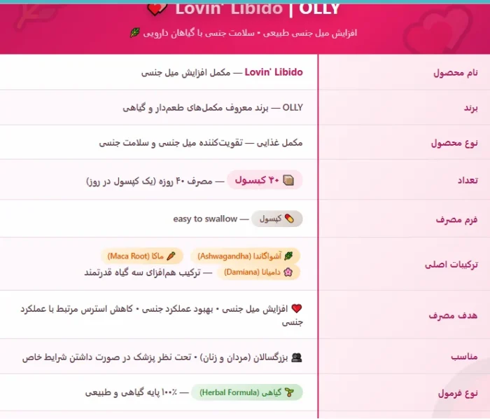 کپسول لاوین لیبیدو اولی وارداتی