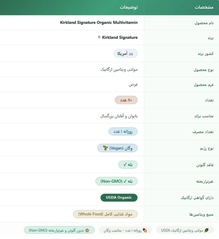 مولتی ویتامین ارگانیک کرکلند