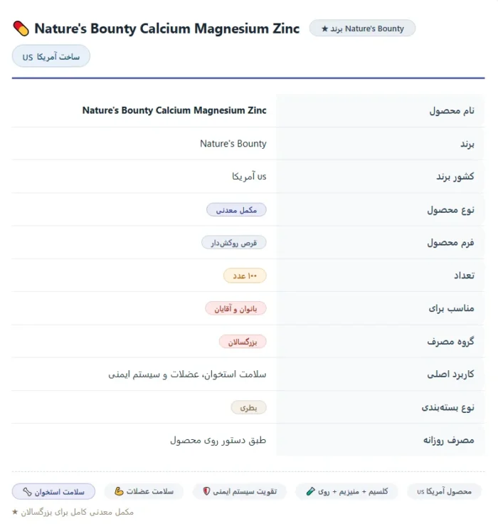کلسیم منیزیم زینک نیچرز بونتی