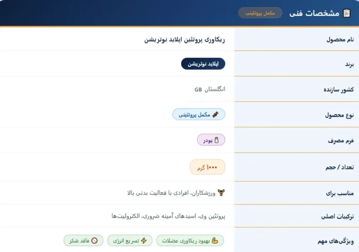 ریکاوری پروتئین اپلاید نوتریشن