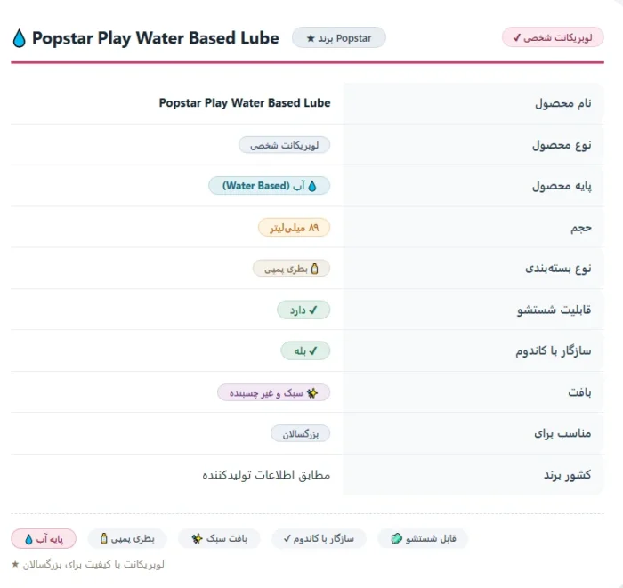 لوبریکانت پاپ استار پلی پایه آب