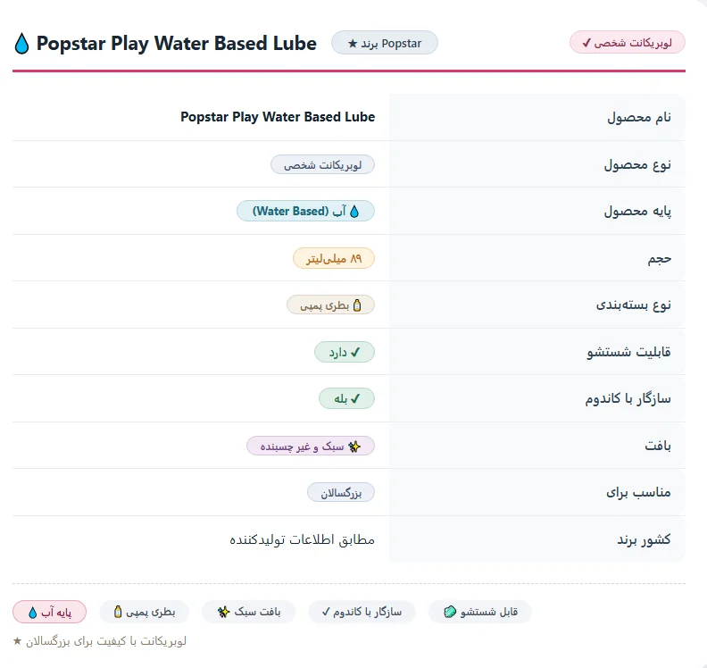 لوبریکانت پاپ استار پلی پایه آب