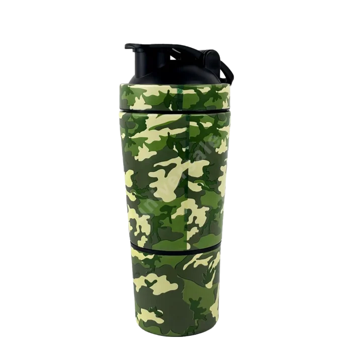 camouflage fitness shaker2456 شیکر بدنسازی طرح چریکی دو طبقه