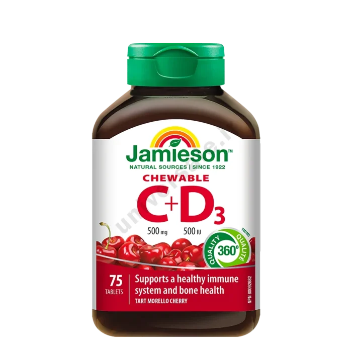 Jamieson Vitamin D3 2500 IU Chewable 75 Tablets ویتامین C + D3 جویدنی جمیسون